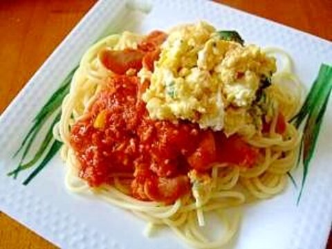 美味しい！チーズオムレツのトマトスパゲティー